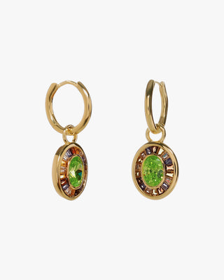 Pendientes aro halo verde en plata bañada en oro con circonitas