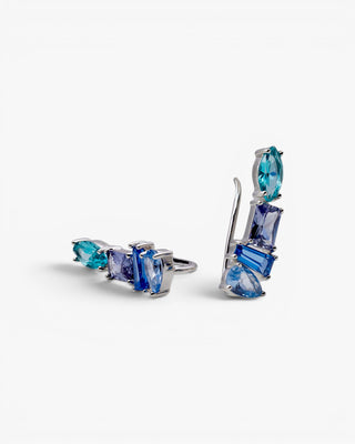 Pendientes trepadores de plata con piedras azules y turquesa