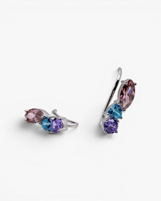 Pendientes trepadores de plata y piedras rosas y lilas
