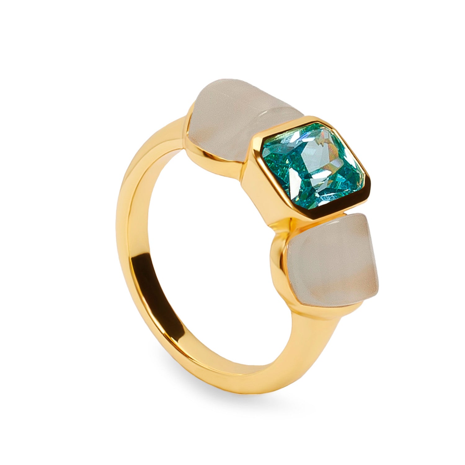 Anillo de plata dorado con piedra turquesa y ópalo