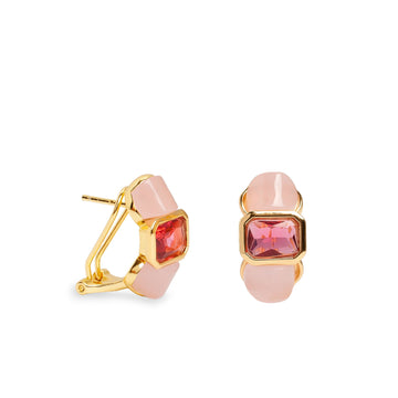 Pendientes de plata dorados con piedra rosa y ópalo