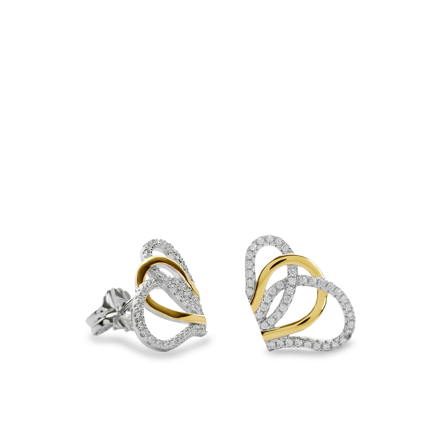 Pendientes de plata bicolor con circonitas diseño entrelazado