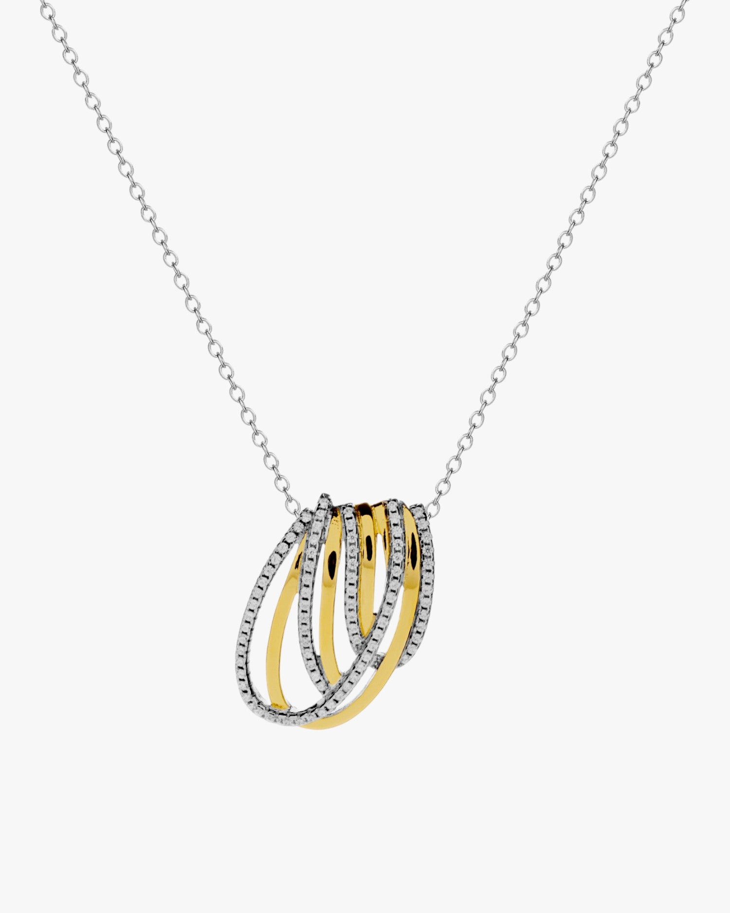 Collar de plata bicolor con circonitas – diseño entrelazado