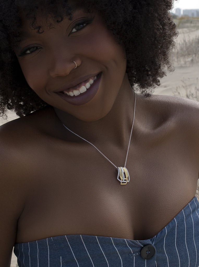 Two-tone structural design silver necklace