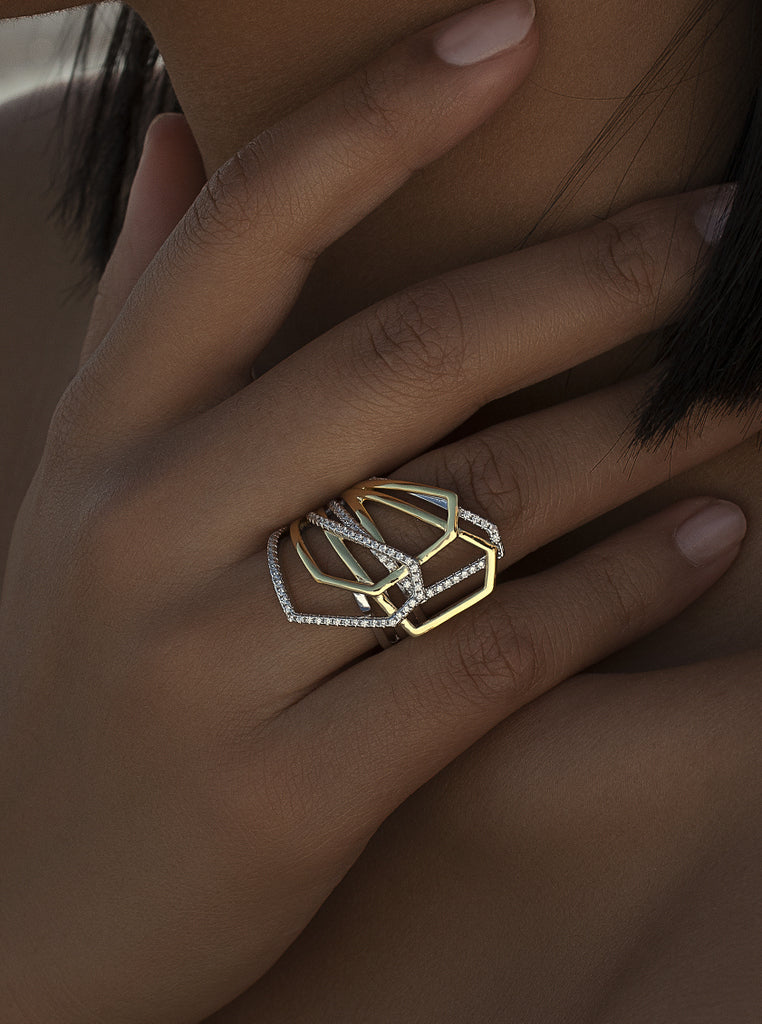 Anillo de plata bicolor – diseño estructural