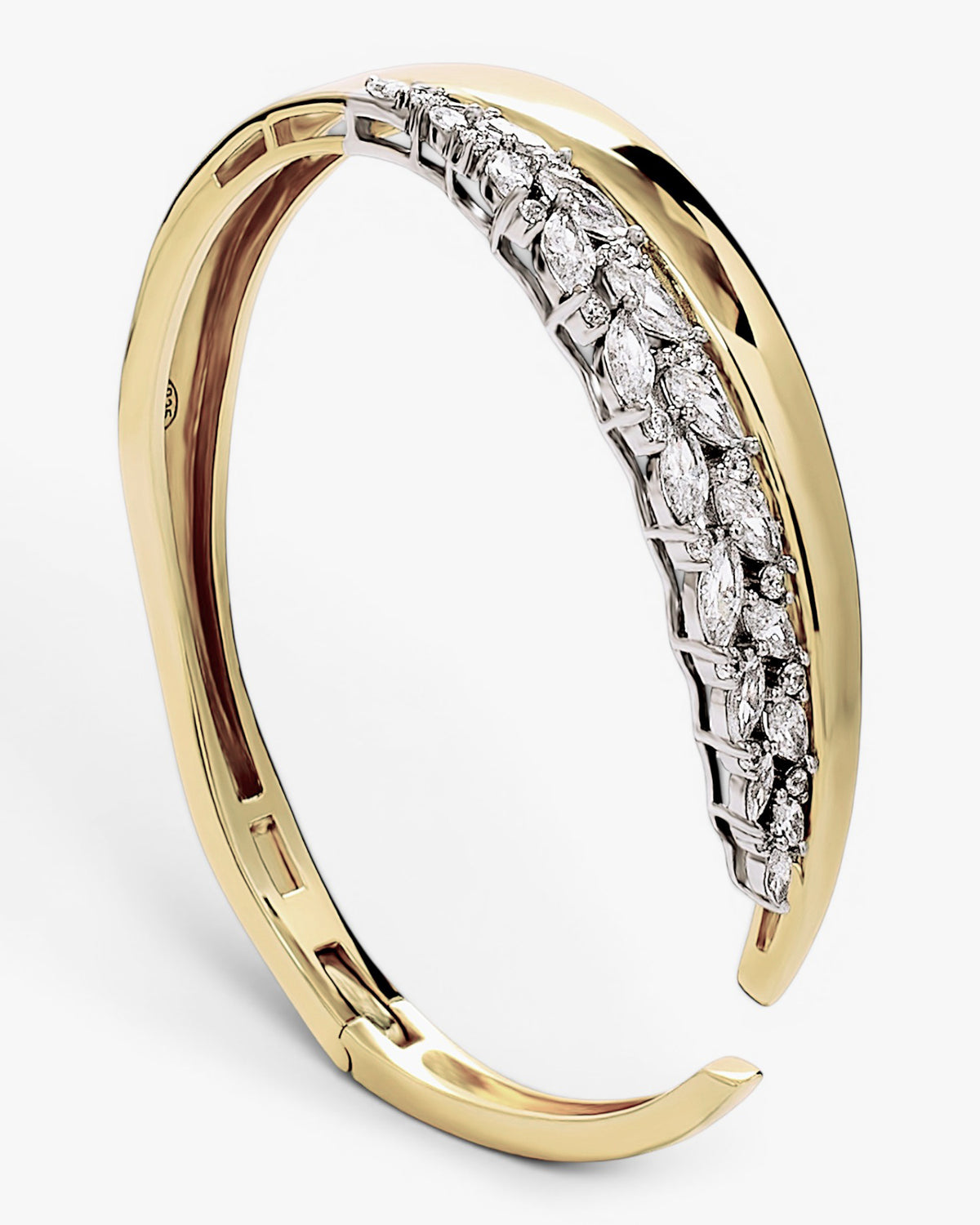 Bracelet rigide en argent 925 bicolore avec oxydes de zirconium taille marquise