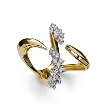 Gold-plated silver open ring with zircons