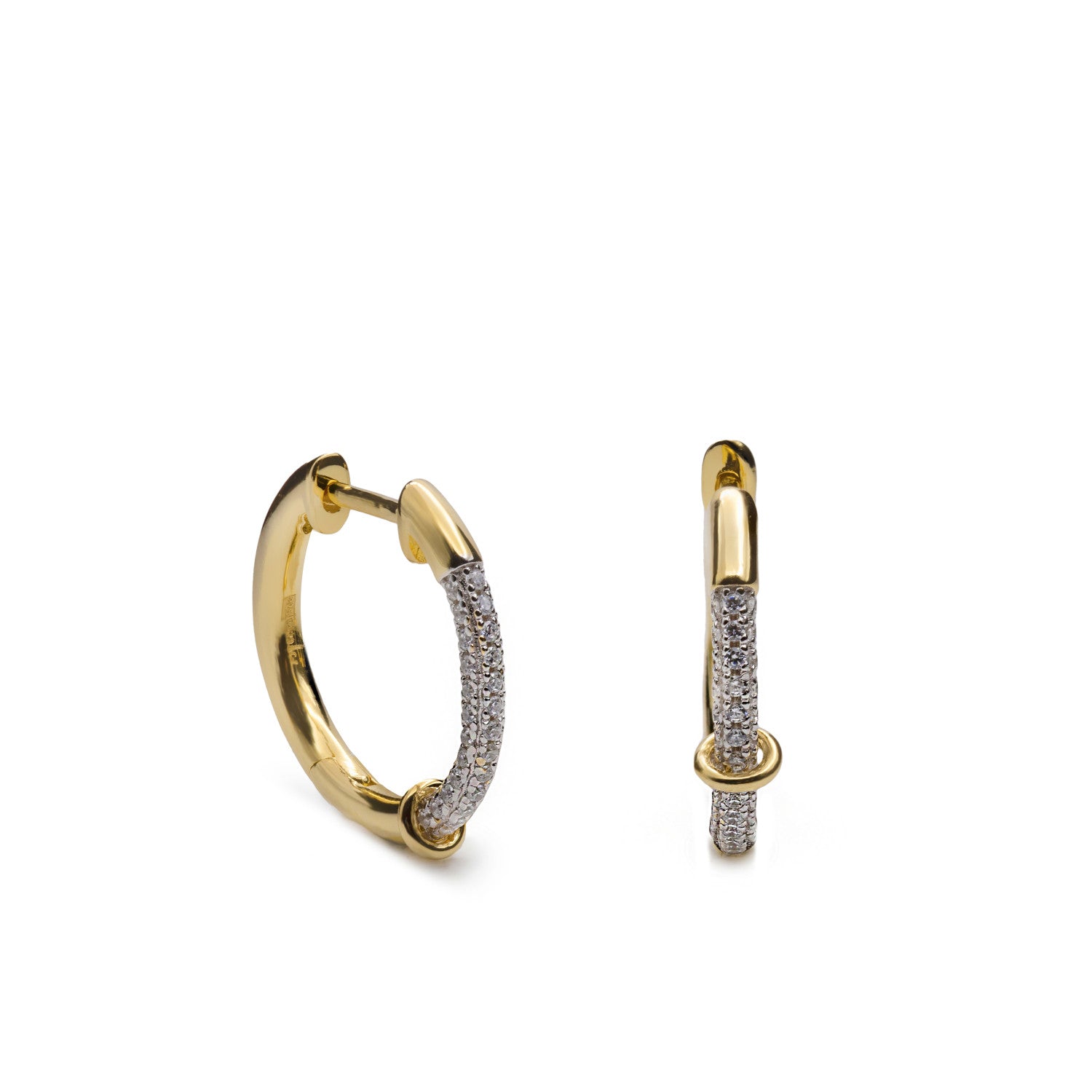 Pendientes aro de plata bañada en oro con circonitas