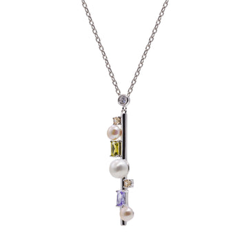 Collar de plata con colgante de perlas y piedras multicolor