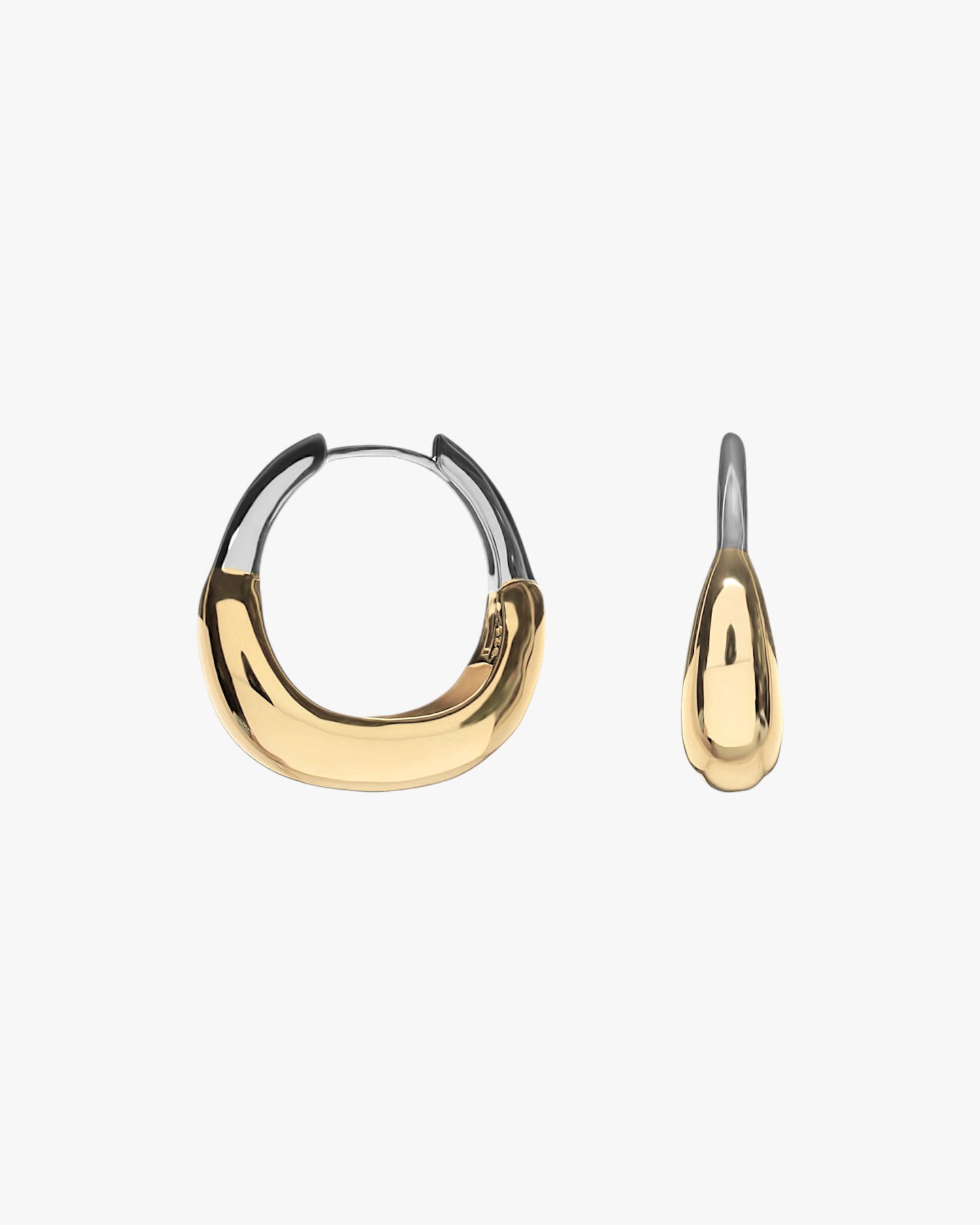 Two-tone silver hoop earrings, wide round design