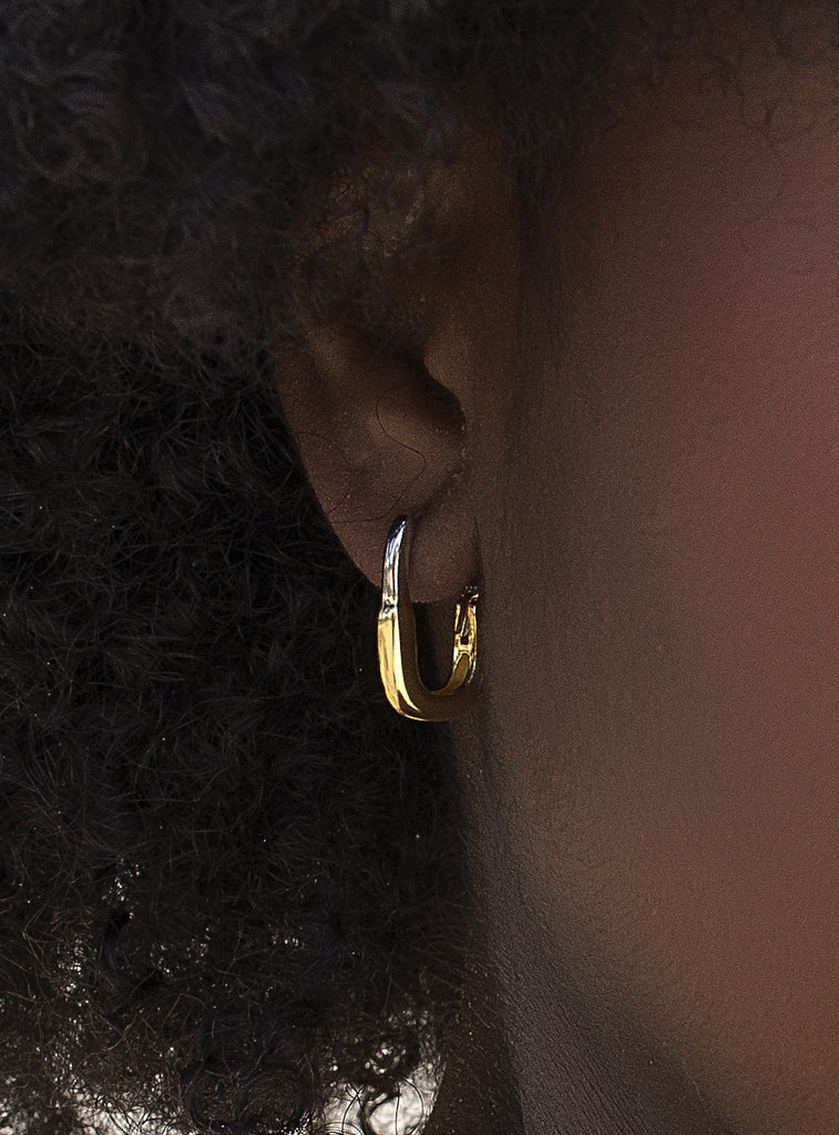 Two-tone silver hoop earrings, wide round design