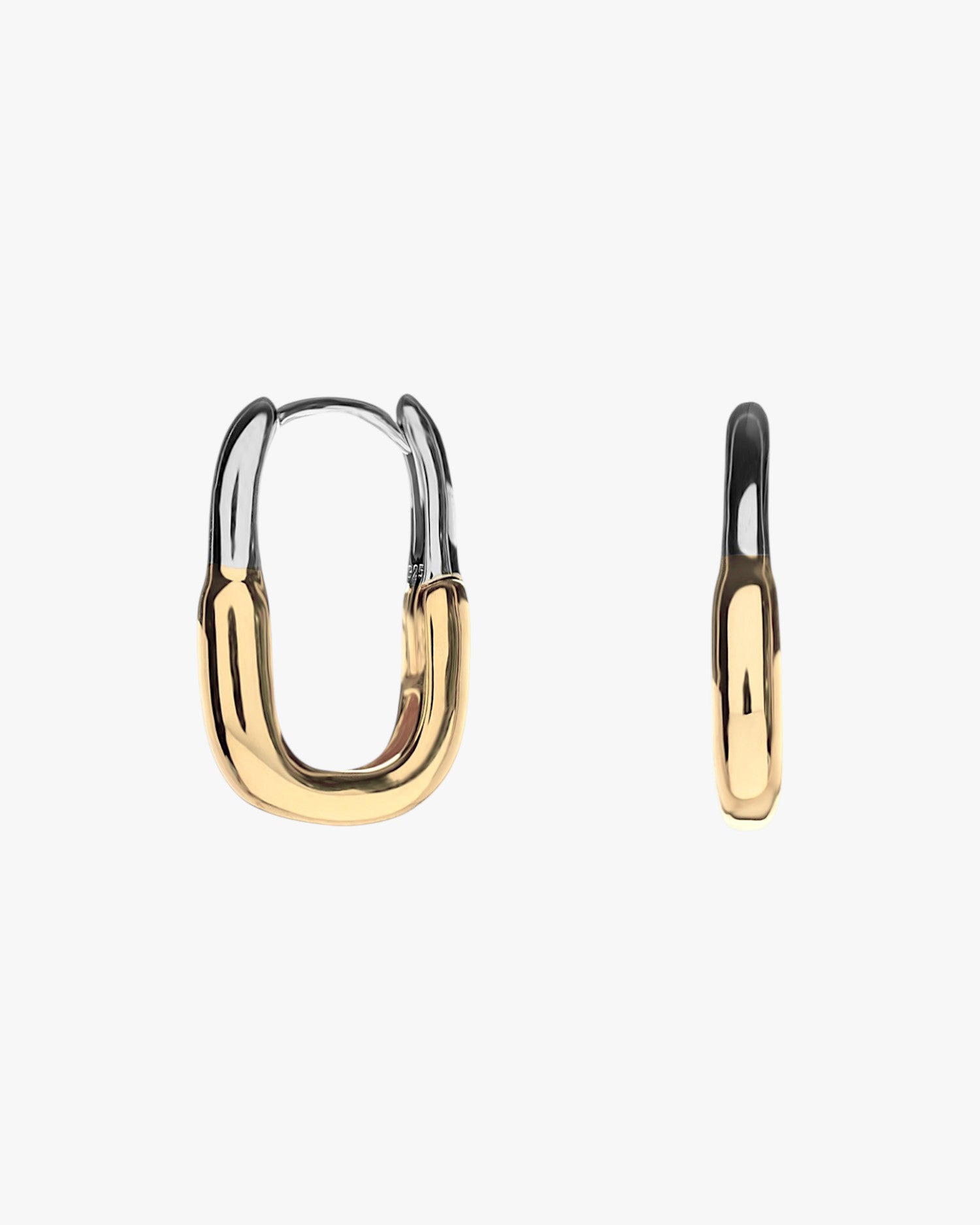 Two-tone silver hoop earrings, wide rectangular design