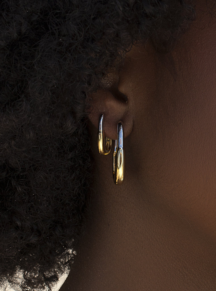 Two-tone silver hoop earrings, wide rectangular design