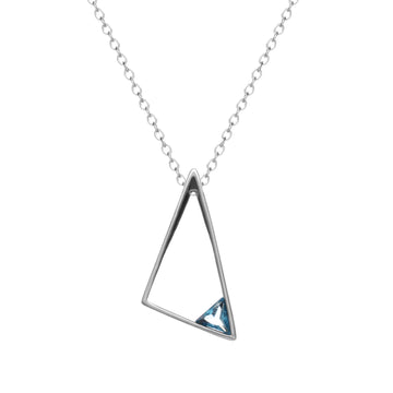 Geometric triangular silver necklace with blue stone