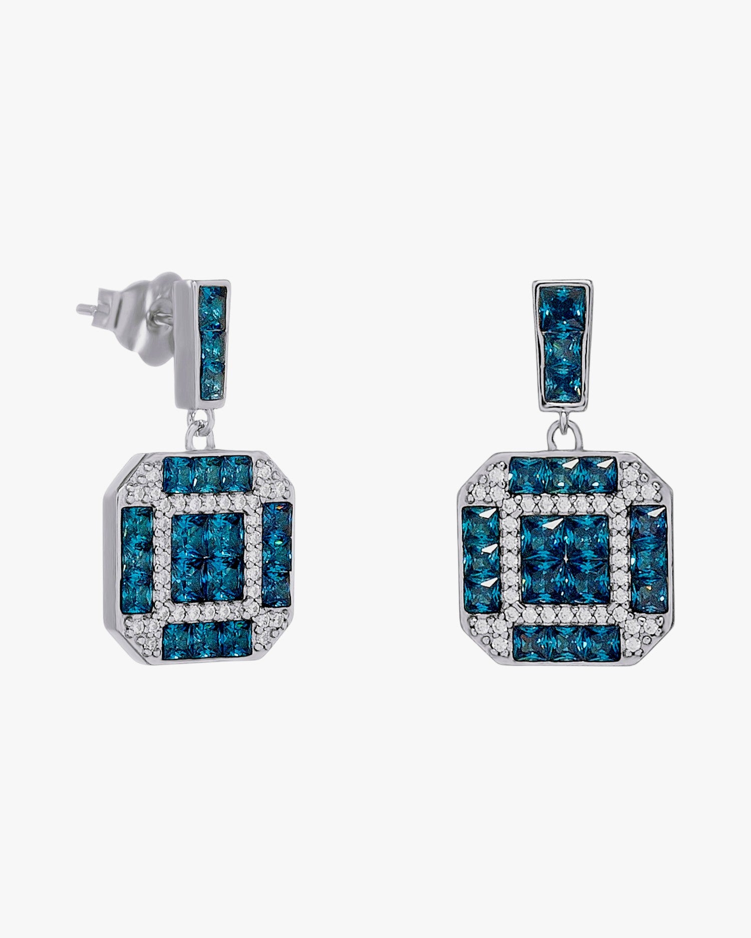 Pendientes colgantes de plata con piedras azules y circonitas blancas