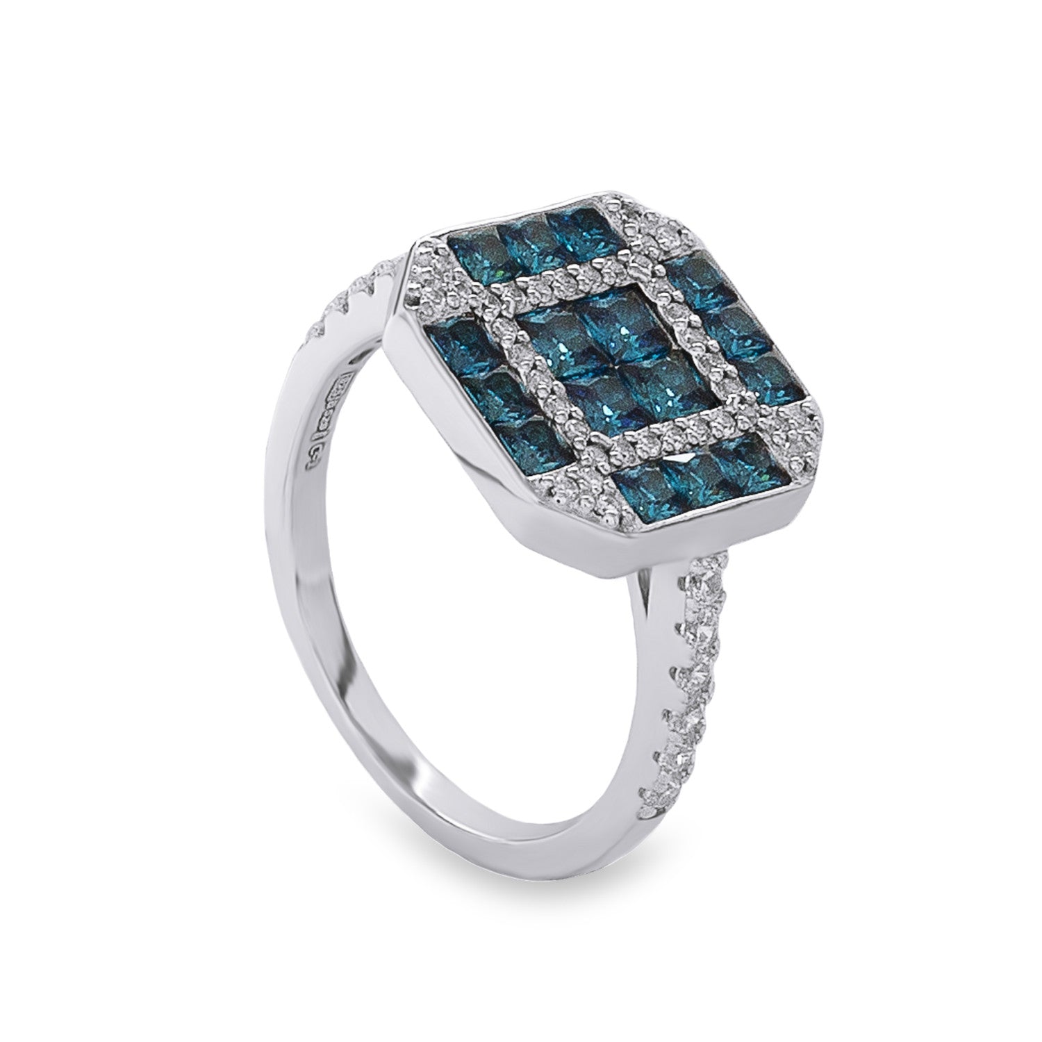 Anillo de plata con piedras azules y circonitas en aro fino