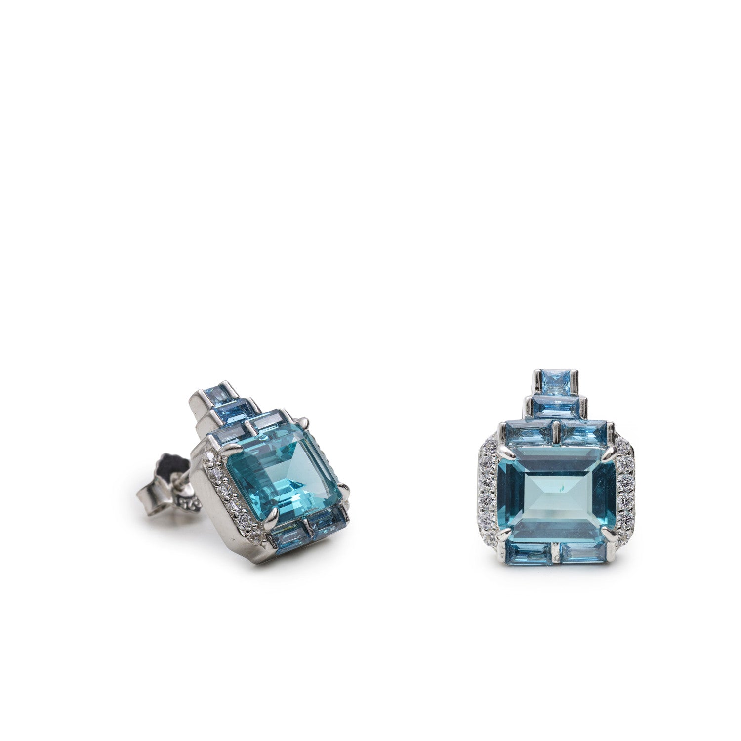 Pendientes de plata con piedras turquesa y azul hielo