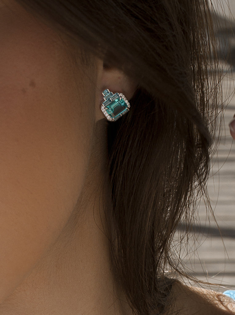 Pendientes de plata con piedras turquesa y azul hielo