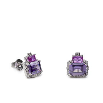 Pendientes de plata geométricos lila y fucsia