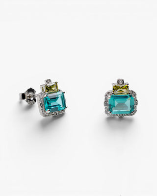 Pendientes de piedras de colores aguamarina y amarillo