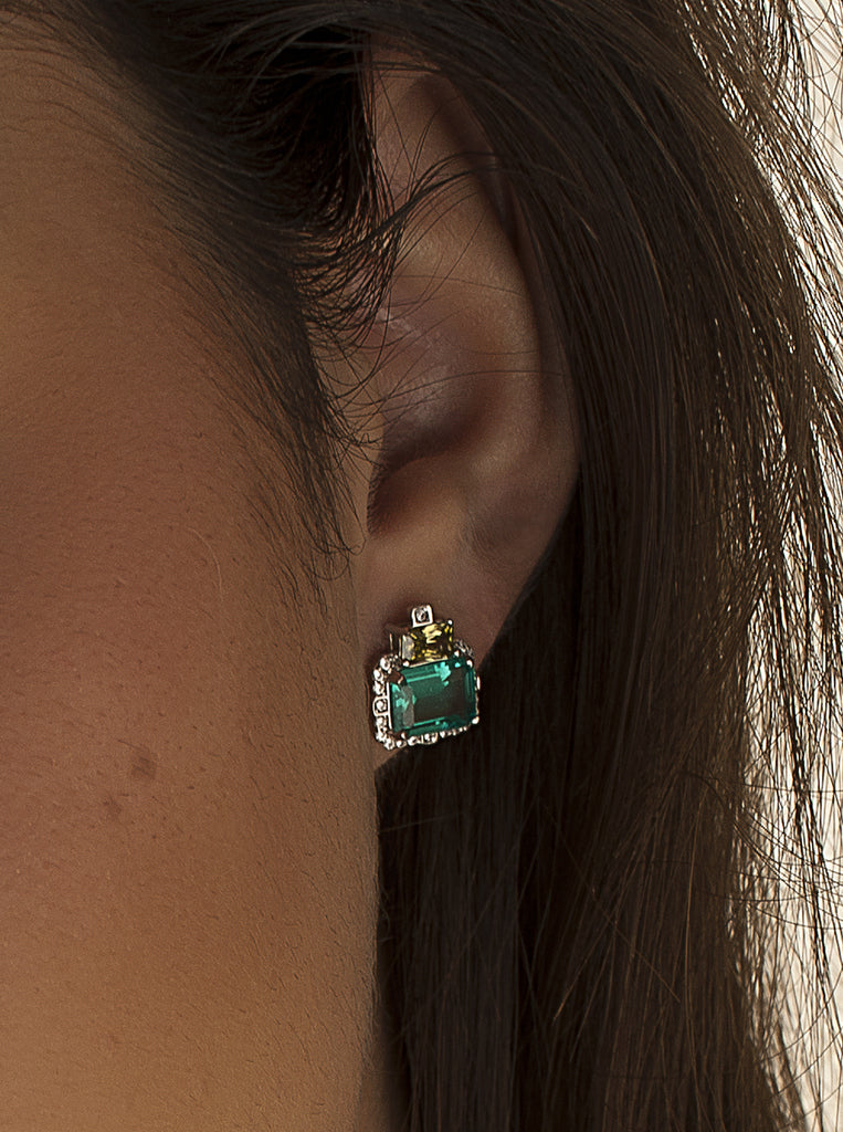 Pendientes de piedras de colores aguamarina y amarillo