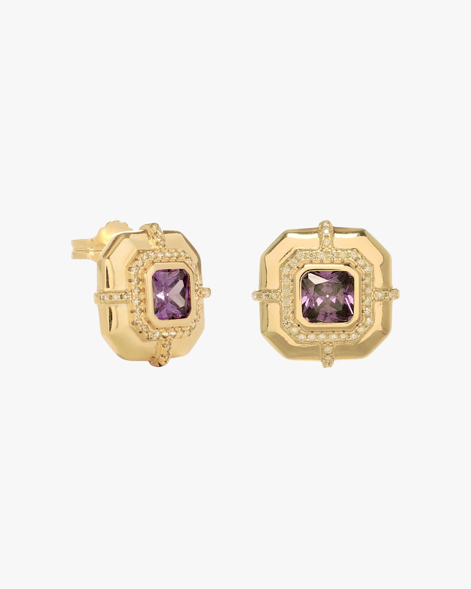 Pendientes de piedras de colores en amatista con baño dorado