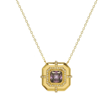 Collar con piedras tono amatista diseño geométrico en dorado