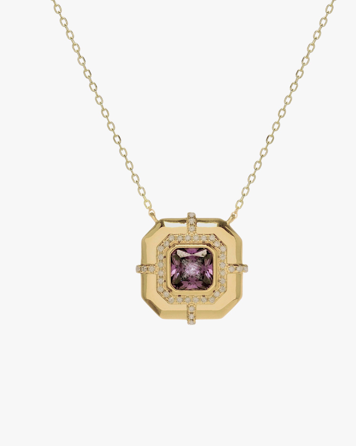 Collar con piedras tono amatista diseño geométrico en dorado