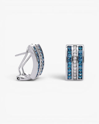 Silver earrings with linear blue cubic zirconia