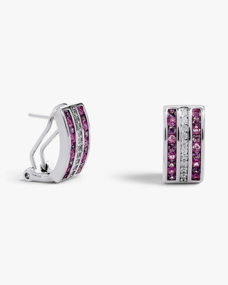 Silver earrings with pink lines and cubic zirconia