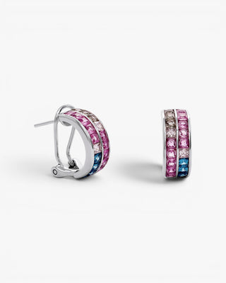 Silver earrings with a double row of multicolored stones
