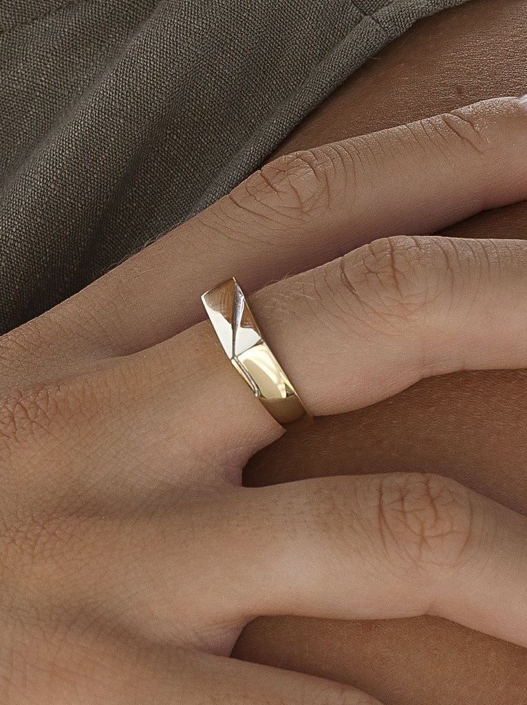 Bague large bicolore or et argent