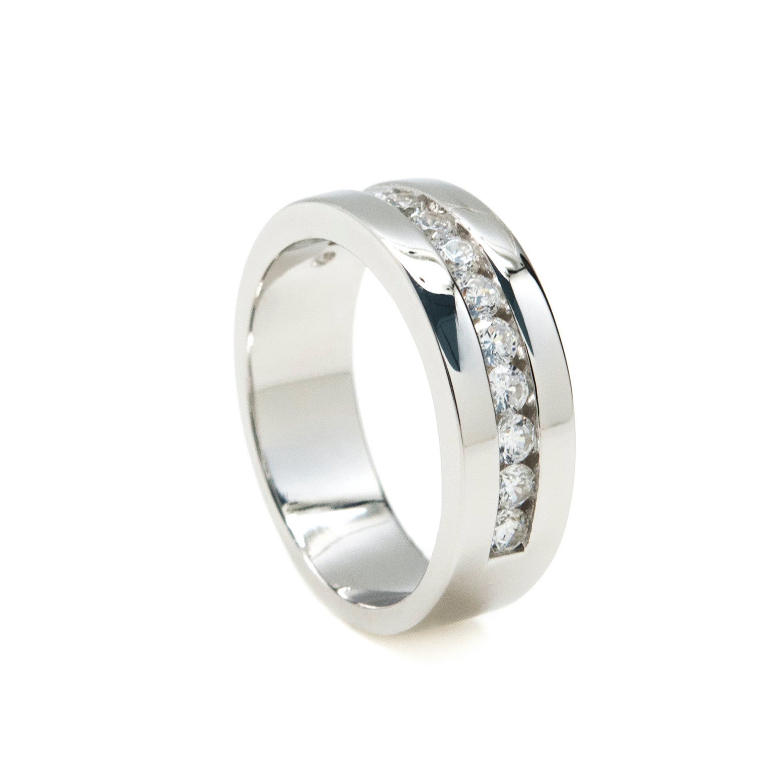 Zirconia rings, three-row design, plain silver and zirconia
