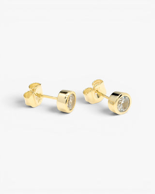 Small silver button earrings, circular design with cubic zirconia