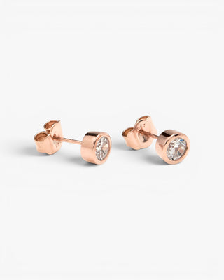Pendientes botón diseño circular con circonita y oro rosa