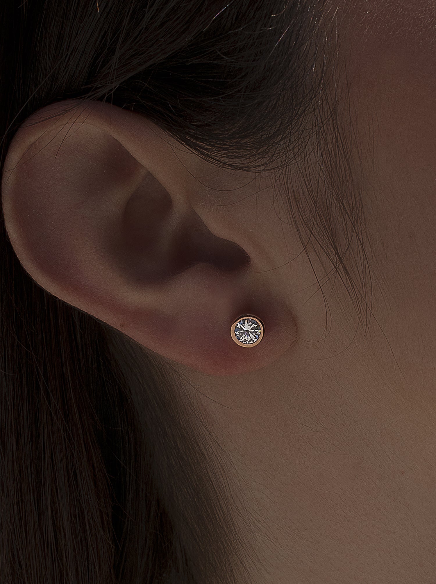 Pendientes botón diseño circular con circonita y oro rosa