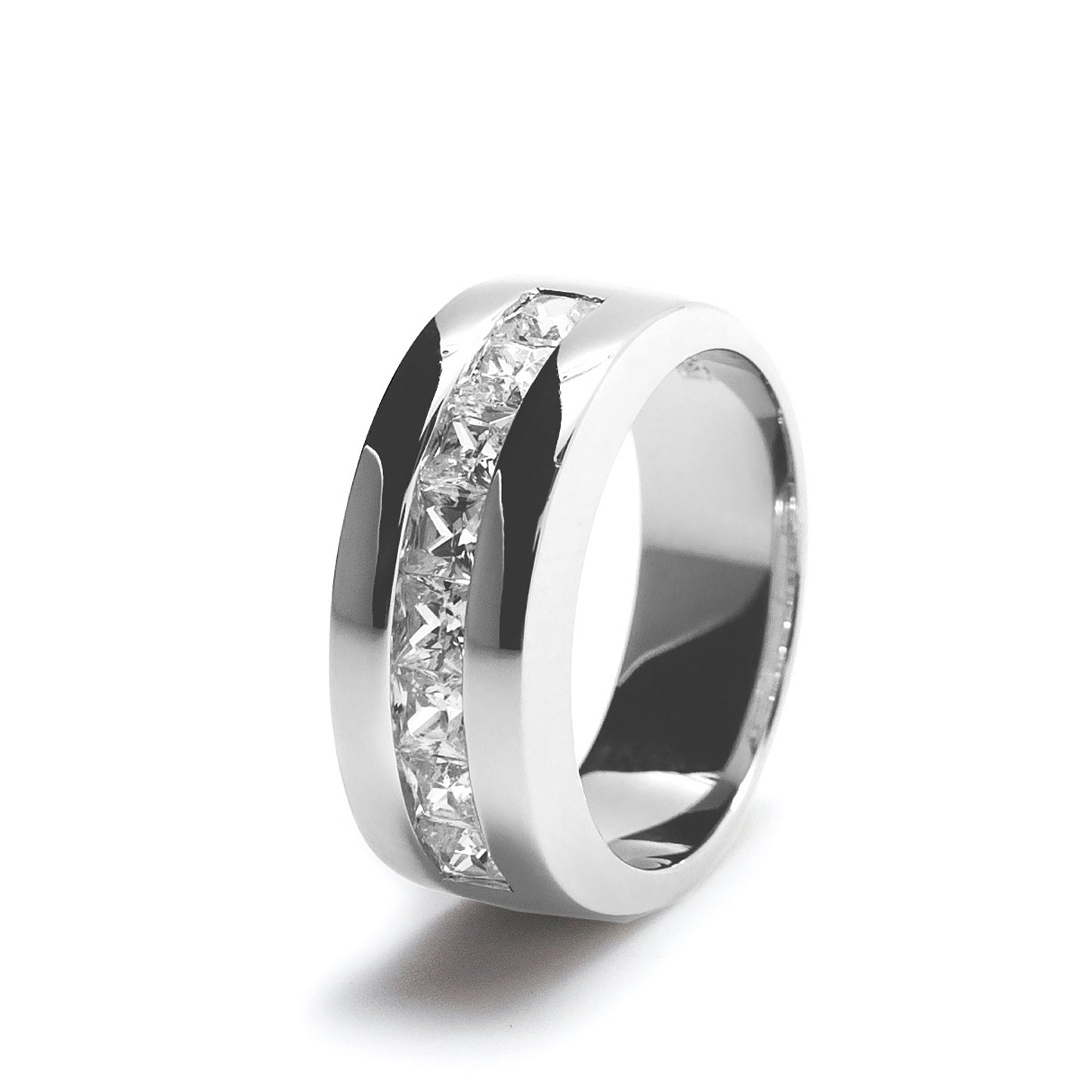 Princess cut cubic zirconia rings with center channel