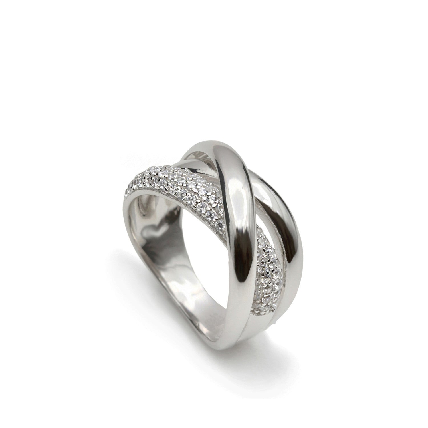 bague ancho de argent croisé avec zircon