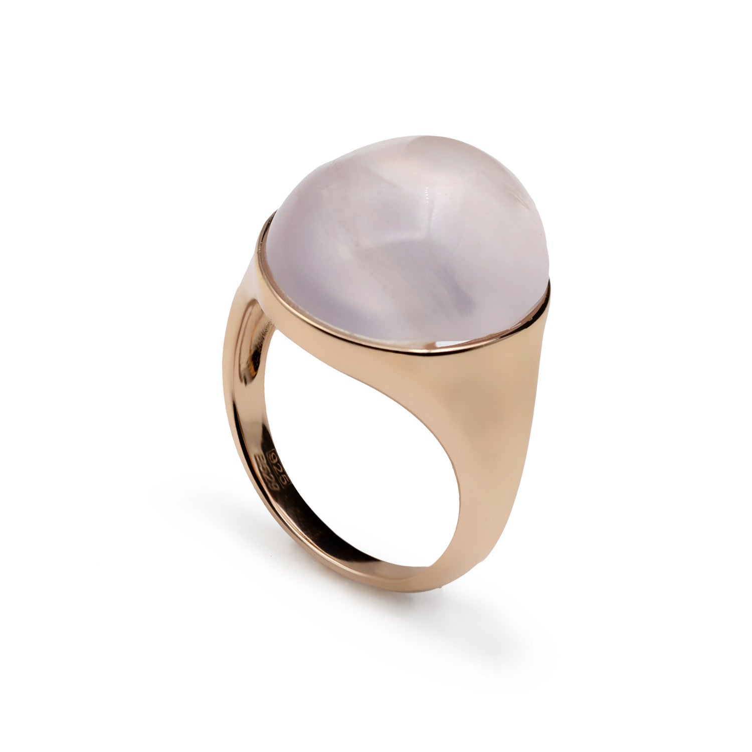 Anillo con piedra de quarzo rosa-LINEARGENT