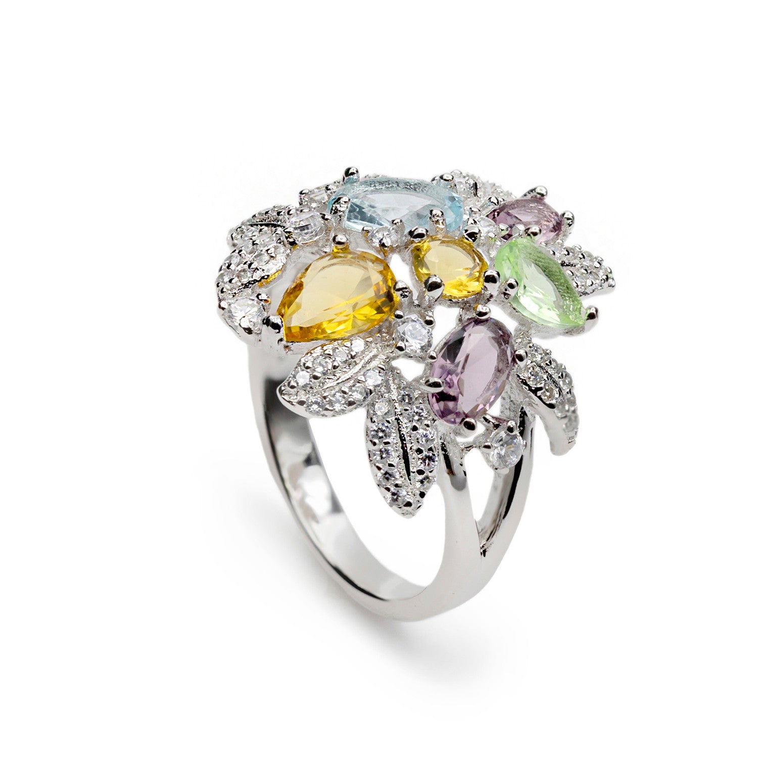 Anillo con piedras barroco en motivos florales-LINEARGENT