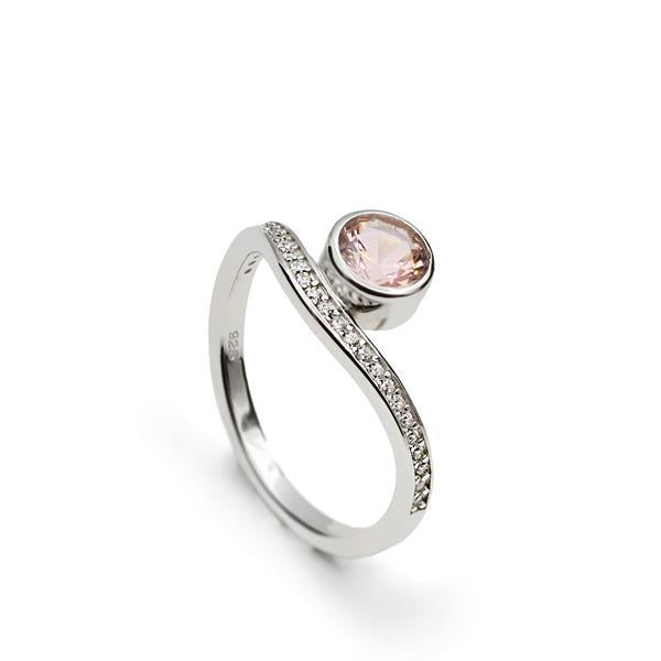 Anillo de plata con circonitas y piedra rosada-LINEARGENT