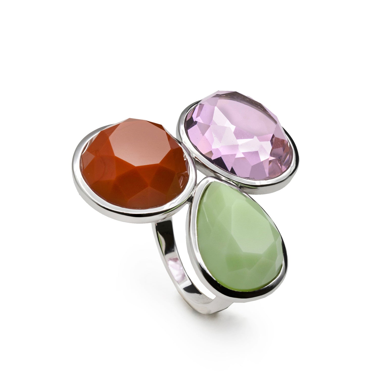 Anillo de plata con tres piedras en tonos vibrantes-LINEARGENT