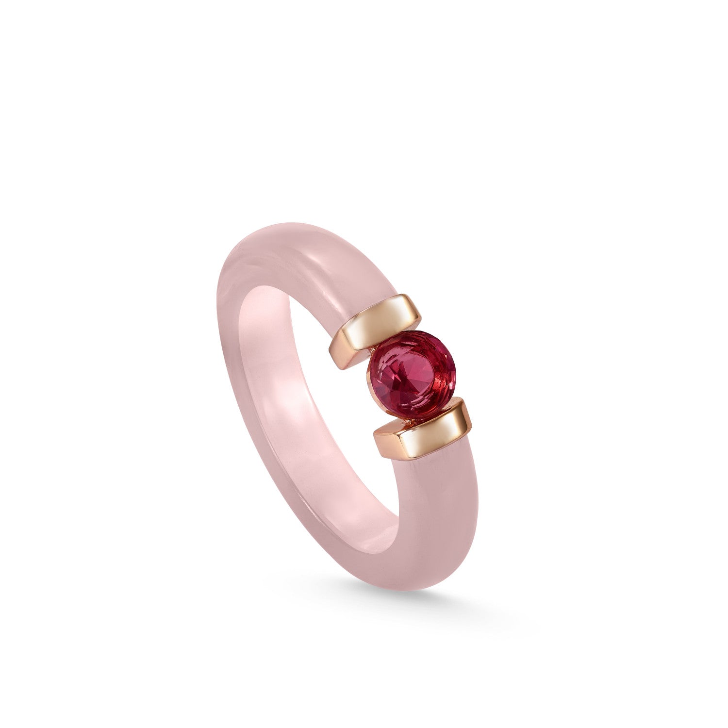 Anillo de plata diseño con detalle central de gema fucsia-LINEARGENT