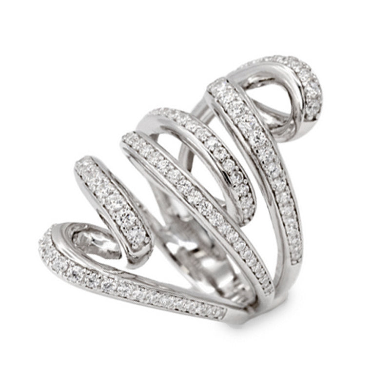 Anillo de plata diseño original enredado con circonitas