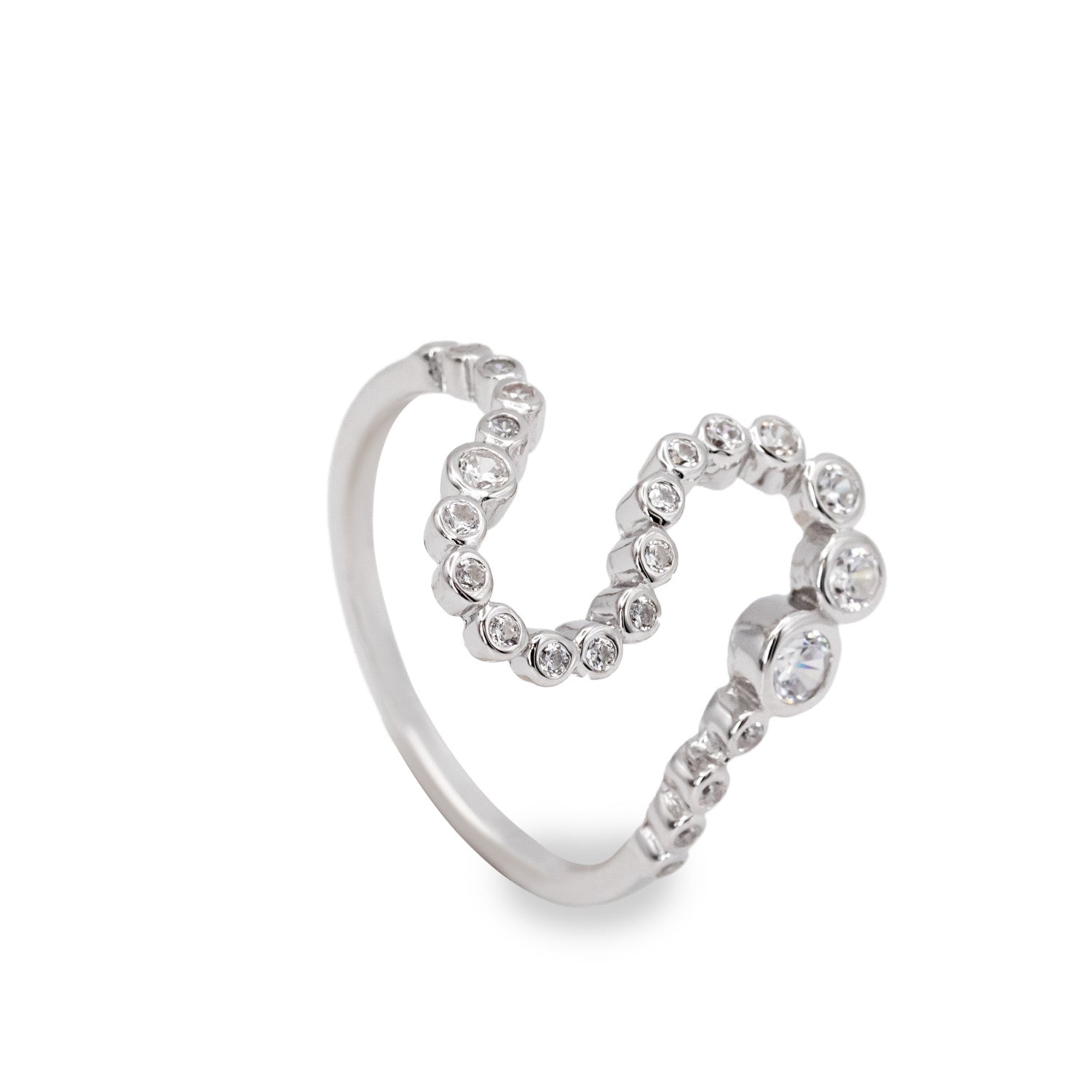 Anillo de plata en forma de s y circonitas en todo el contorno-LINEARGENT