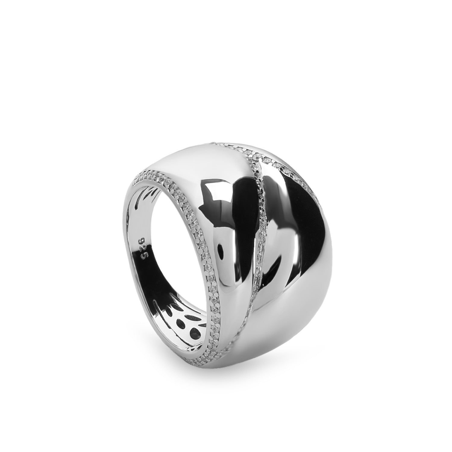 Anillo de plata estilo acolchado con circonitas y acabado pulido