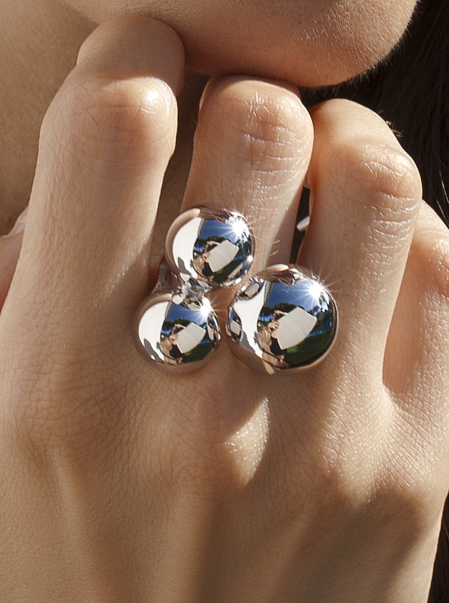 Anillo de plata grande con tres esferas-LINEARGENT
