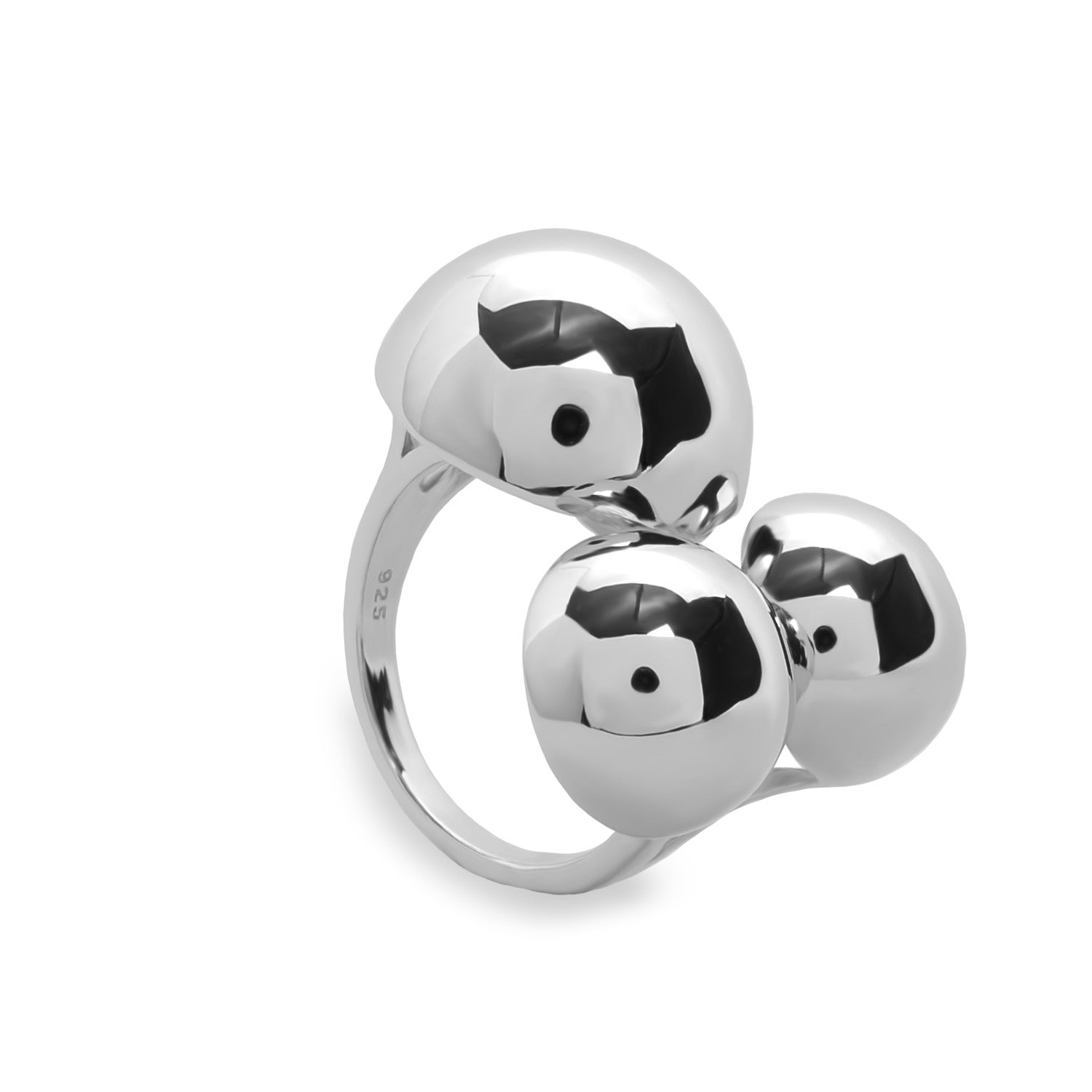 Anillo de plata grande con tres esferas-LINEARGENT