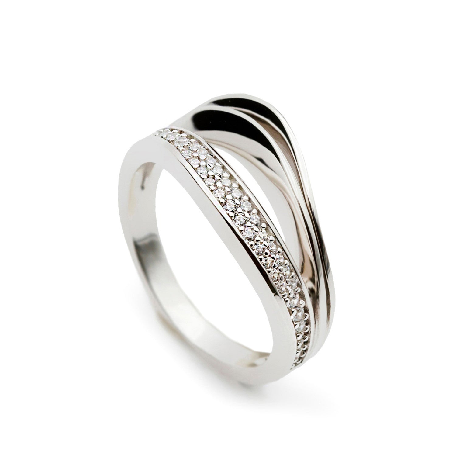 Anillo de plata ondas con circonitas
