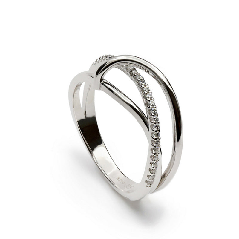 bague de argent rails fins avec zircons